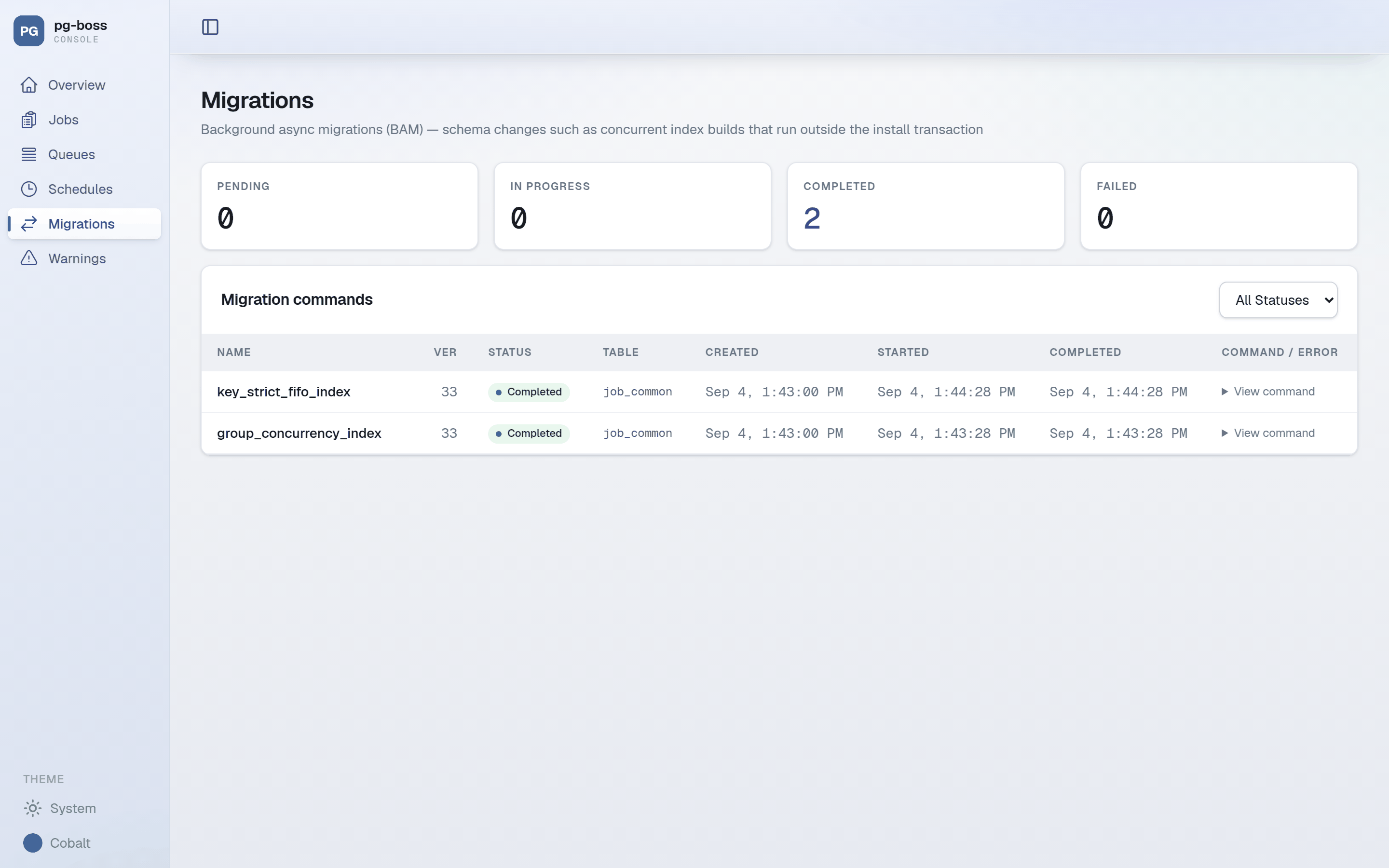 Migrations page