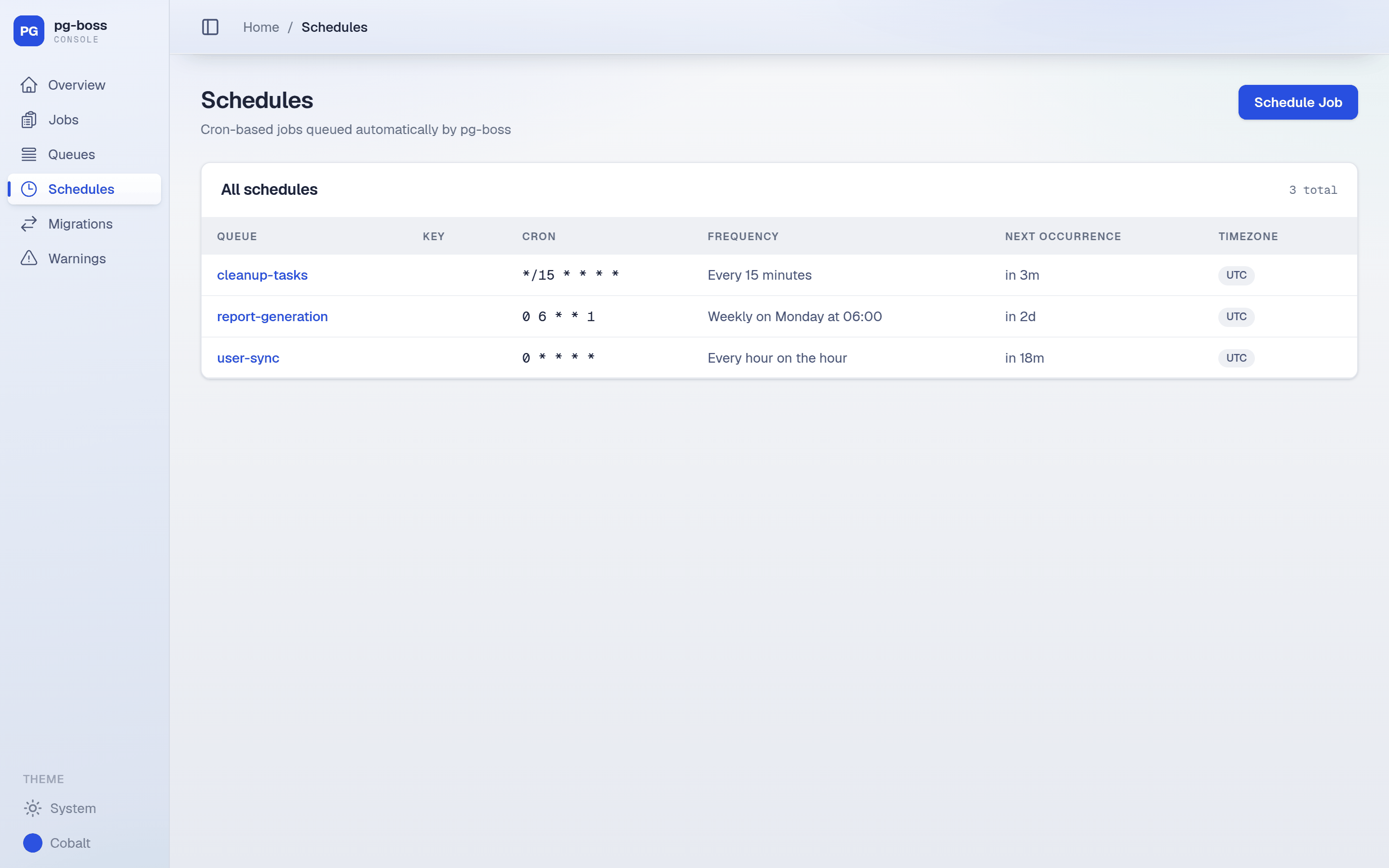 Schedules page